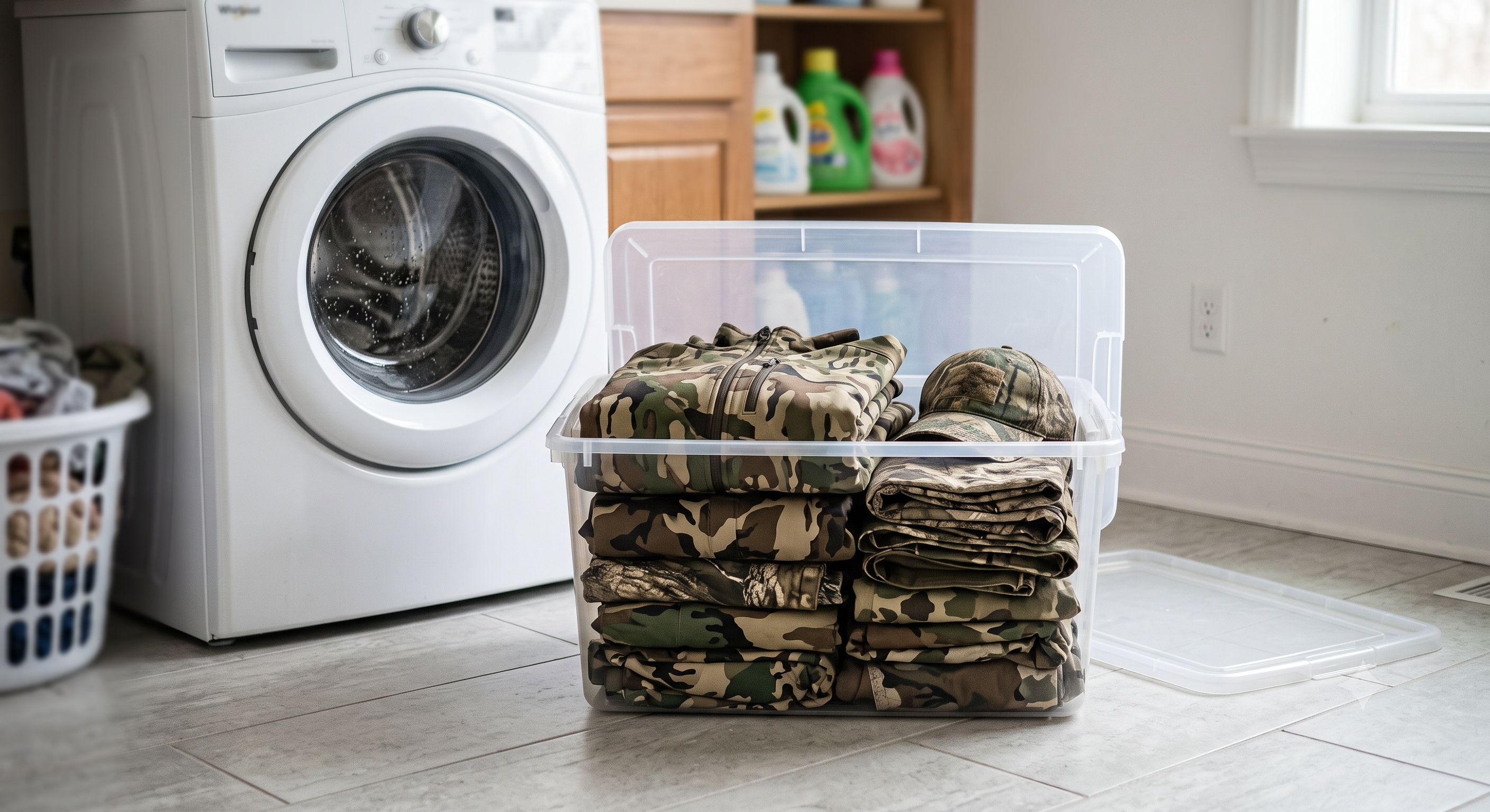 Hunting gear laid out for proper washing and storage
